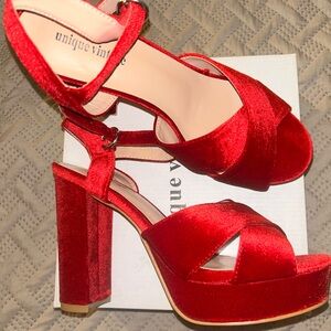 Unique Vintage Red Velvet Heels